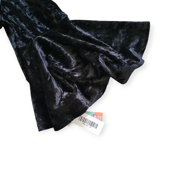 Lularoe Maurine Black Velvet High Neck Ruffle Hem 3/4 Bell Sleeve Dress Sz M - Picture 4 of 9